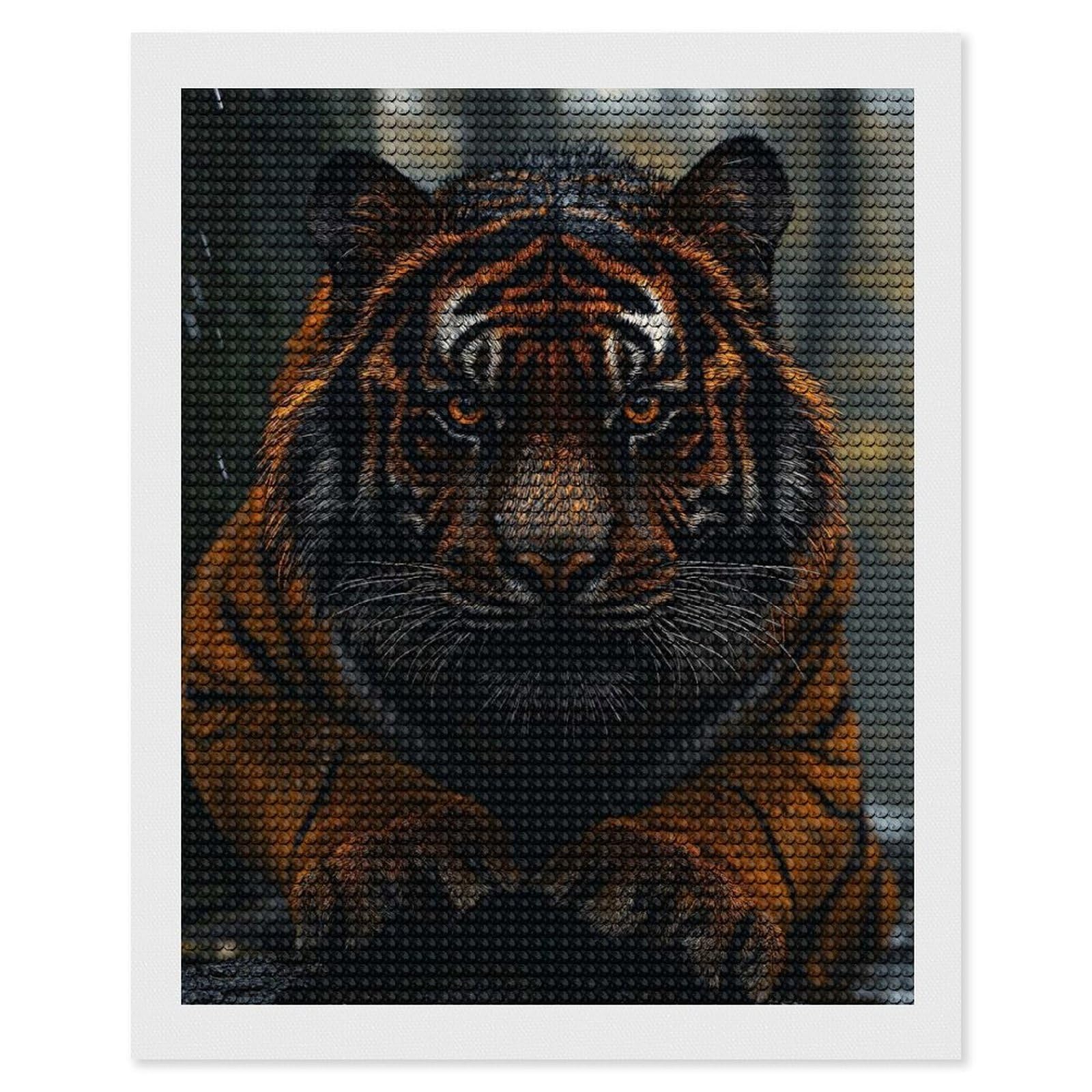 Junmoney Majestic Tiger Portrait in The Rain Diamond Painting Kit 16"x20", Festive Craft Gift, Bedroom Decor, Full Kit Included, Creative Gift Idea