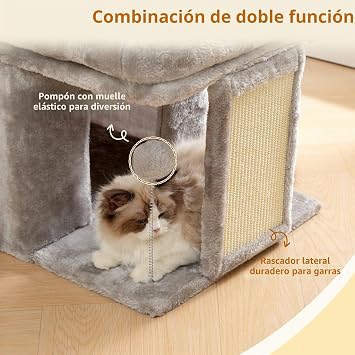 Heybly Cat Scratcher Tree 35 cm with Wide Platform and Cozy House, Suitable