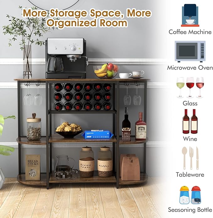 Mueble Barra de Vino Giantex, Soporte para 18 Botellas, Portavasos, 47" miniatura 9