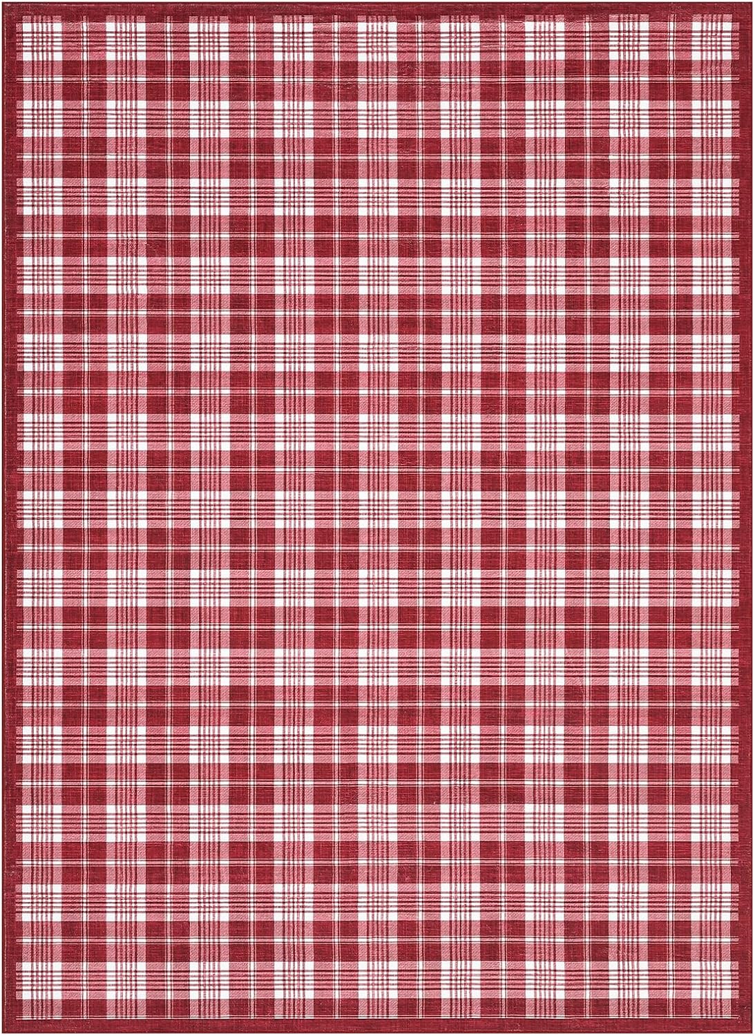 GarveeHome Checkered Christmas Area Rug 8x10, Machine Washable Low-Pile Non Slip Backing Rug, Stain Resistant Indoor Carpet for Bedroom Living Room Nursery Dining Room Office Red White