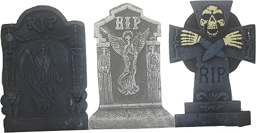 Miniatura 3 de Bauer Pacific Juego de 3 lápidas de espuma realistas reutilizables de 21 pulgadas para Halloween, accesorios, cementerios, casa encantada,