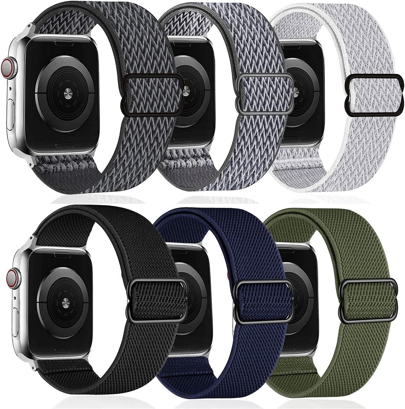6 Pack - Stretchy Strap Compatible with Apple Watch Bands 44mm 42mm, G.P Adjustable Stretch Sport Elastics Weave Nylon Women Men Wristband Compatible with iWatch Series 6/5/4/3/ SE，7/8