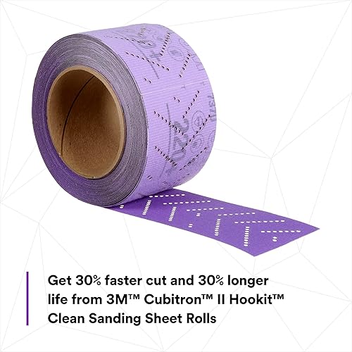 Miniatura 9 de Cubitron 3M Hookit 34447 - Rollo de lija abrasivo de 2.756 in x 39.4 ft, grado 220+, papel de lija automotriz para eliminación de revestimientos,
