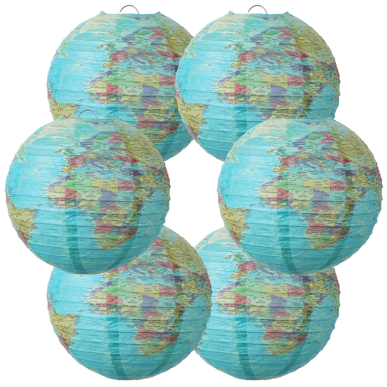 6 Pcs World Map Paper Lanterns, 8 Inch Earth Globe Hanging Lanterns Map Classroom Lantern Decor Travel Hanging Paper Lantern for Classroom Decor Party Back to School Birthday International Events