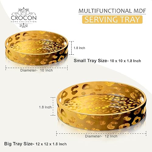 Miniatura 5 de Crocon Bandejas otomanas redondas de madera con asas, juego de 2 bandejas decorativas de granja para servir mesa de café, sala de estar, cocina,