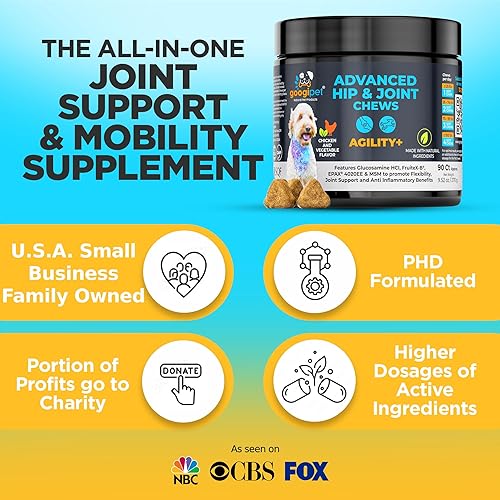 Miniatura 6 de Googipet Suplemento de cadera y articulaciones para perros, glucosamina para perros, masticables suaves con mejillones de labios verdes para perros,