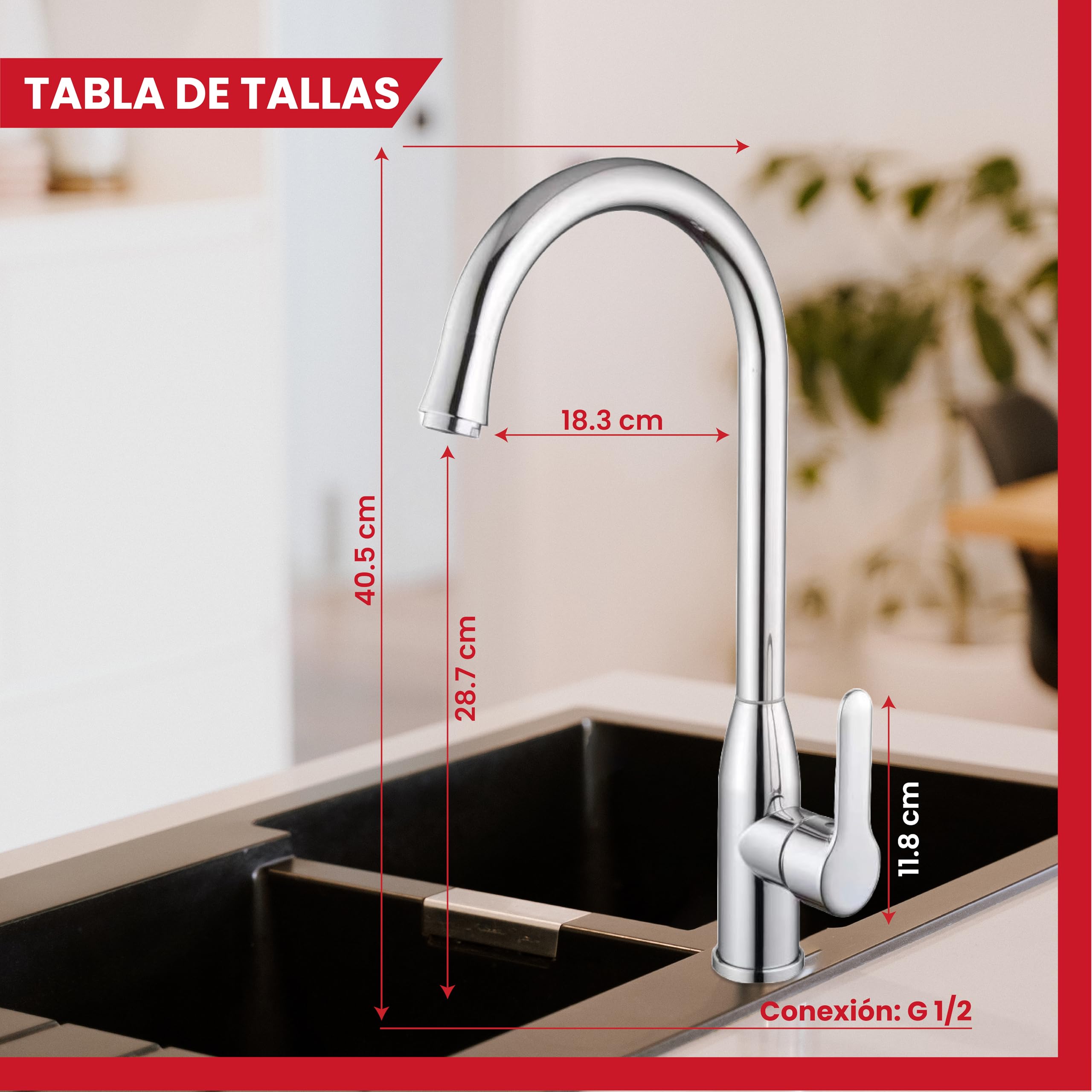 GOLDMAN SERVICE | Grifo de Fregadero Monomando Caño Alto Giratorio 360° Grifo Cocina Modernos de Acero Inoxidable, Grifo de Cocina con Sistema Economy Water, Grifos Cocina Fregadero Elegantes