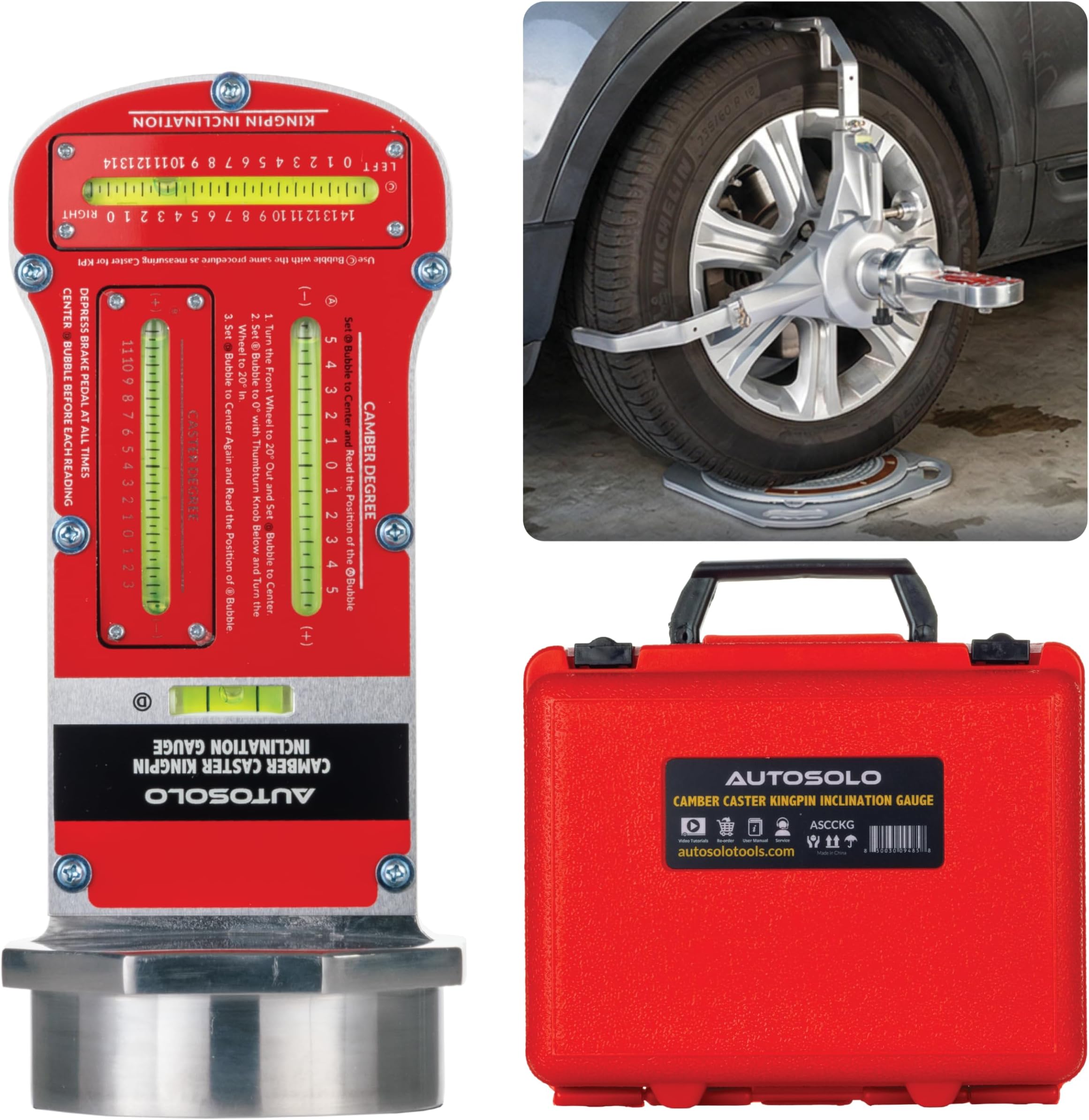 AutoSolo Magnetic Camber Caster Alignment Tool with Kingpin Inclination - Affordable Car Wheel Alignment Tool for DIY Home Garage - Wheel Alignment Gauge Kit