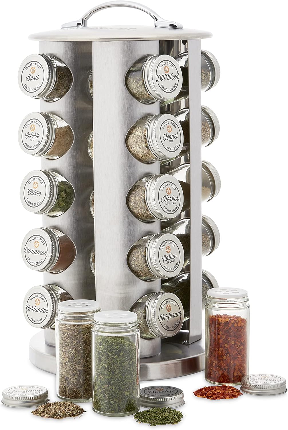 Allrecipes Revolving 20Jar Spice Rack Tower Organizer with Free Spice Refills for 5