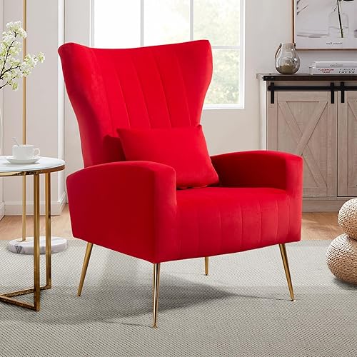 Miniatura 137 de Sillas modernas para sala de estar, sillón de terciopelo con almohada lumbar, sillas de dormitorio con respaldo alto, silla de tocador, silla de