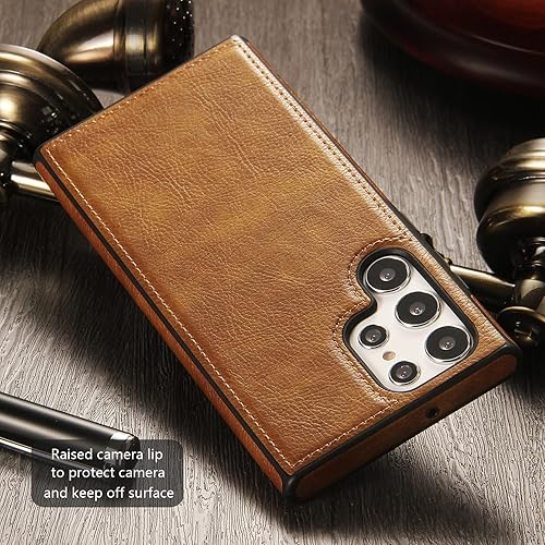 Miniatura 5 de Funda de piel sintética para Samsung Galaxy S23 Ultra, piel retro de alta calidad, de lujo, agarre antideslizante, a prueba de golpes, cubierta