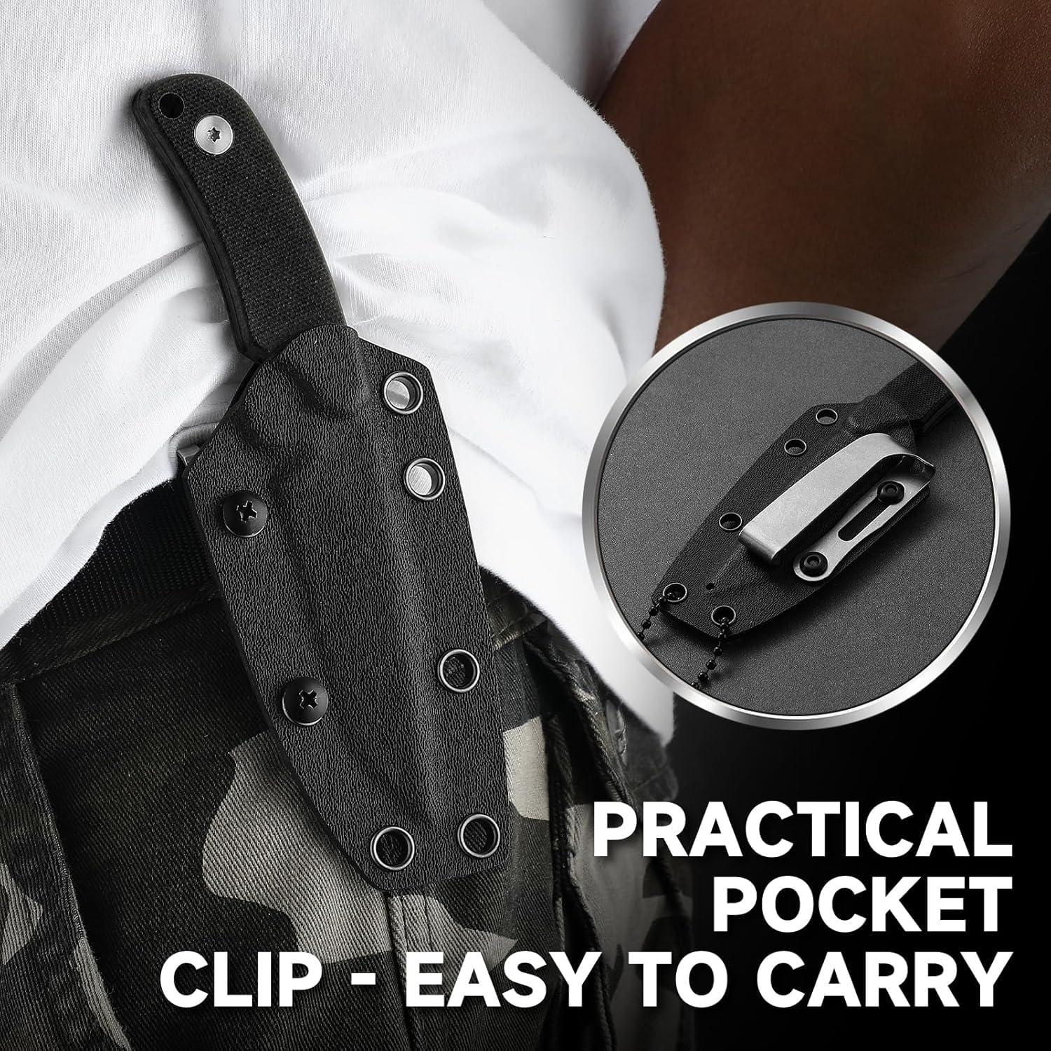 Omesio Zarówno Neck Knife EDC, nóż z klipsem, wykonany ze stali D2, mały nóż ze stałym ostrzem z uchwytem G10, Full Tang z etui Kydex i długością ostrza 8,3 cm
