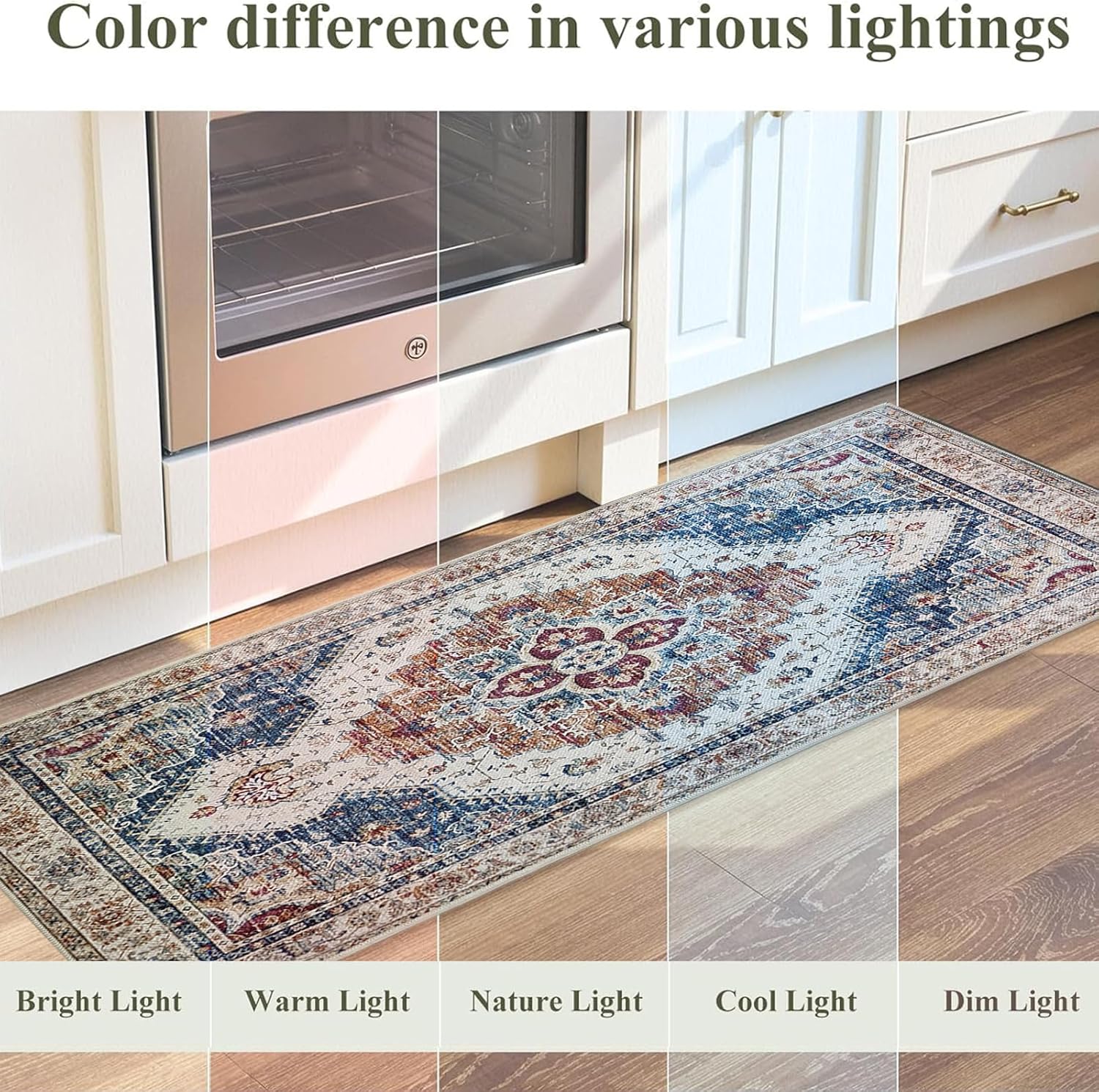 Boho Kitchen Mat Set of 2, Non Slip Blue Kitchen Rug for Floor,Vintage Farmhouse Outdoor Doormats Linen Runner Rug Washable Standing Mats for Entryway,Laundry,Office,Hallway 17”x30“+17'' x47'' - Image 4