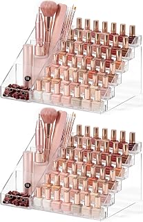 HBlife 6 Tier Nail Polish Organizer with Nail Supplies Organizer, Quick Assembly Clear Acrylic Nail Polish Holder Display Stand for Gel Polish (2 Pack)
