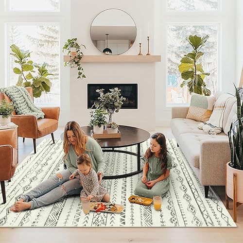 Miniatura 2 de Lahome Alfombras de área de 8 x 10 pies para sala de estar, lavables y grandes, alfombra bohemia neutra con patrón geométrico, alfombra suave