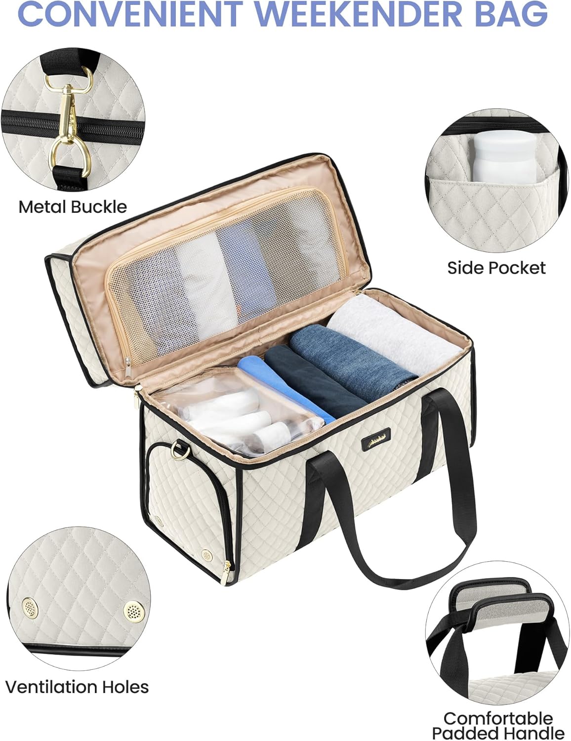 Weekender Travel Duffle Bag for Women: Overnight Bags with Shoe Compartment Carry on Bags for Airplanes with Toiletry Bag Weekend Yoga Gym Bag with Wet Pocket Travel Duffel Tote Bag Hospital Bag Beige - Image 6