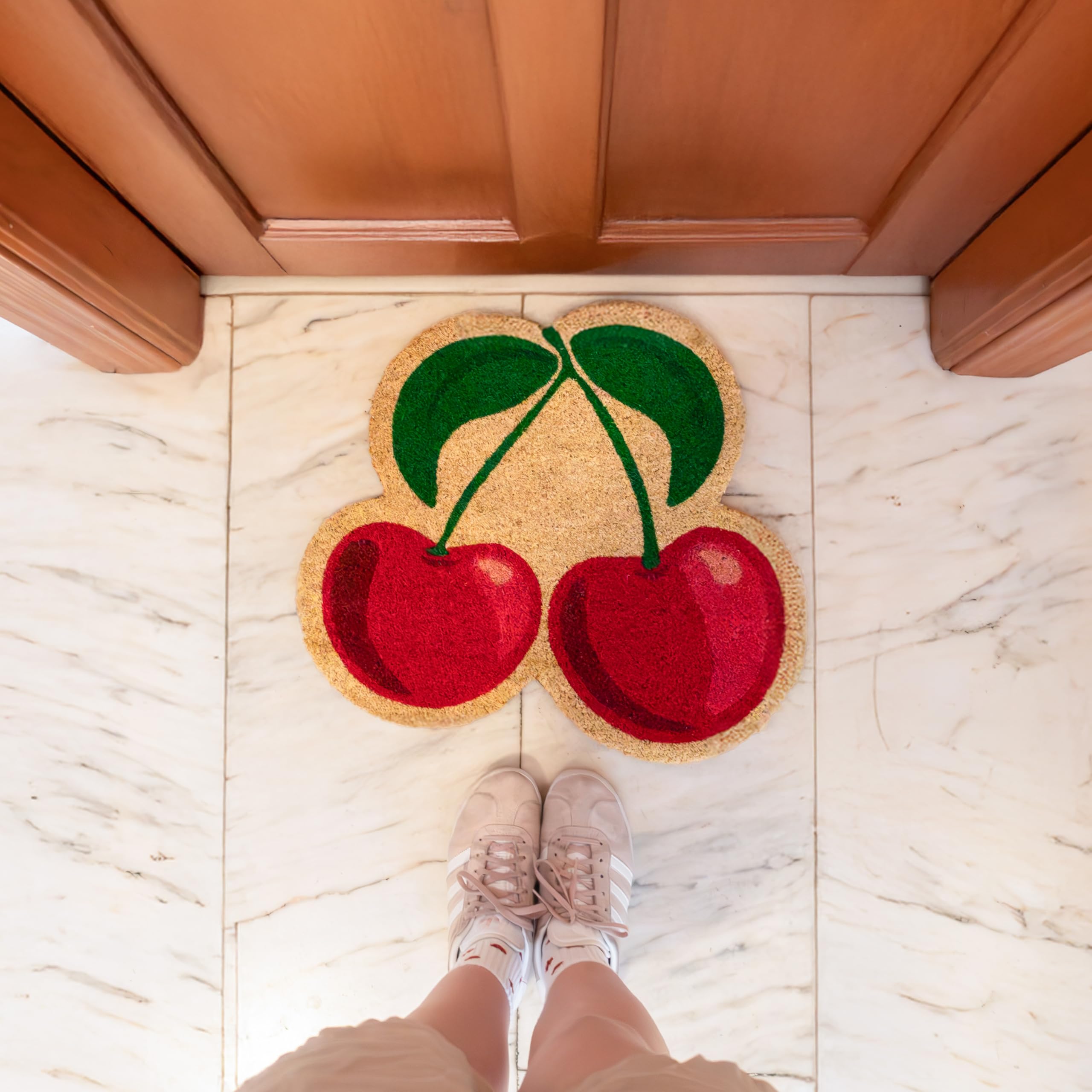 Fisura- Original dirt trapper door mats Cherries. Coconut Doormat with Non-Slip PVC Base. Red and Green entrance Door Mat. Stylish Shaped Doormat. 54 cm x 50 cm - Image 2