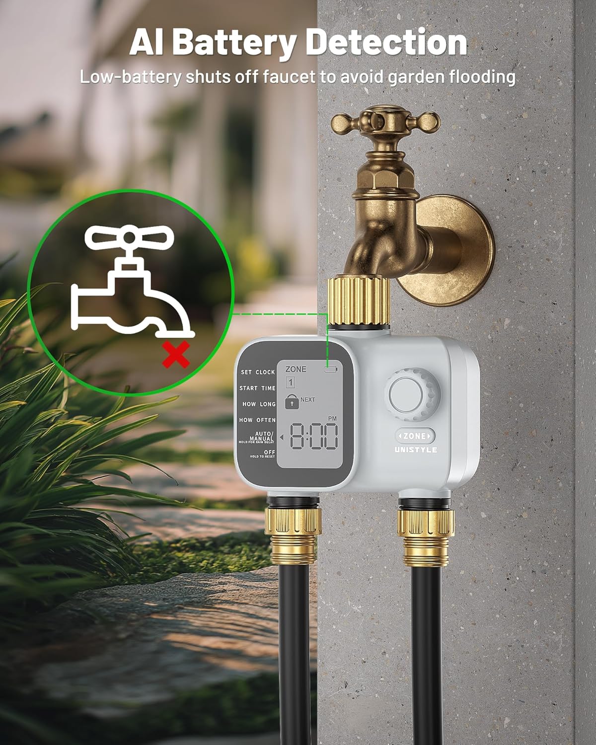 [All-New 2027] Heavy Duty Sprinkler Timer 2 Zone with Brass Inlet, Unistyle Water Timer for Garden Hose with Rain Delay and Manual Water/Automatic Irrigation, Hose Timers Yard Lawn Patio