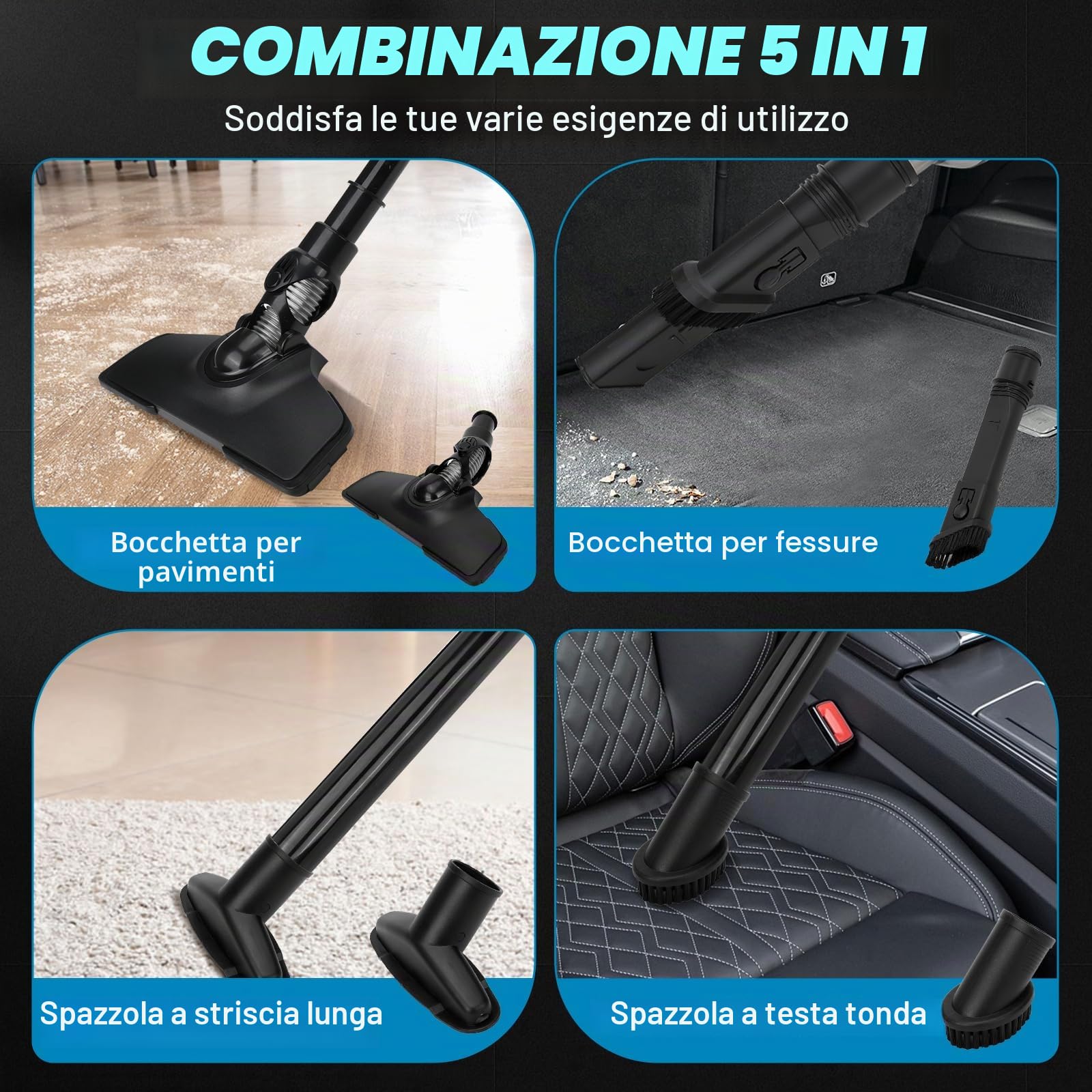 Aspirapolvere Compatibile con Batteria Makita 18 V, 10 kPa, con Bocchetta a Lancia, Ugello per Tappezzeria, Bocchetta per Pavimento, per Casa e Auto (Batteria non Inclusa)