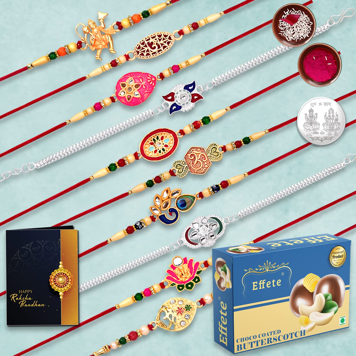 DeoDap Rakhi for Brother Set of 10 with Silver Color Pooja Coin, Multicolor Hanuman, Ganpati, OM Gold Rakhi (K10_MC2_BS32) (B0B6JKRCB5) Amazon Price History, Amazon Price Tracker