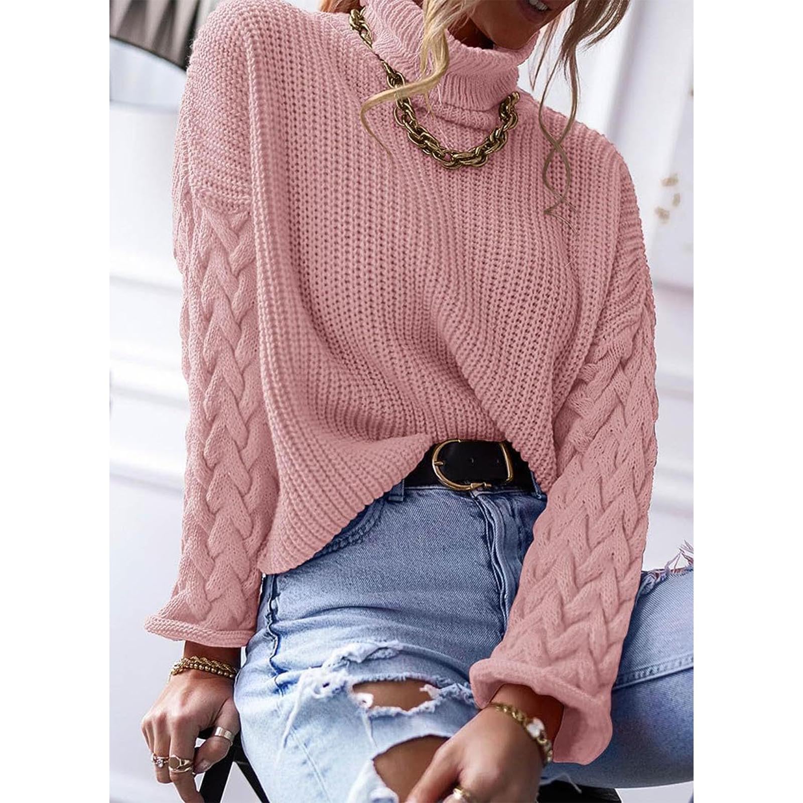 Greabuy Maglione lavorato a maglia a trecce a tinta unita da donna a maniche lunghe autunno inverno pullover felpa per donna maglione casual camicie da donna maglioni da donna felpe a maglia leggere