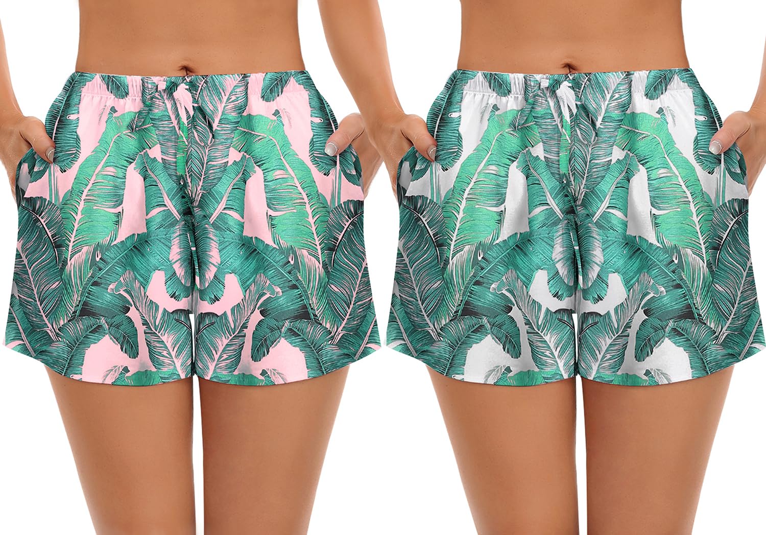 SWOMOG Women's Silk Stain Pajama Shorts Pj Bottoms with Pockets Drawstring Sleep Shorts Boxer Soft Lounge Shorts