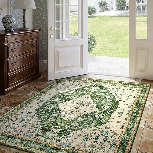 Miniatura 475 de Lahome Tapete tribal bohemio, pequeño, suave, antideslizante, lavable, de pelo corto, para piso en puerta, interior, entrada, baño, silla, Verde