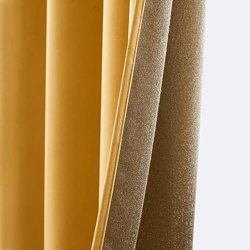 Miniatura 6 de ANRODUO Cortinas de terciopelo amarillo mostaza de 90 pulgadas de largo, opacas con aislamiento térmico, insonorizadas, cortinas de oscurecimiento