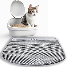 Littycat Cat Litter Mat, Rounded Cat Litter Tray Mat in Size 60 x 45 cm, Double Layer, Waterproof, Soft EVA Mat with Honeycomb Design, Non-Slip, Ideal for Cat Litter Tray