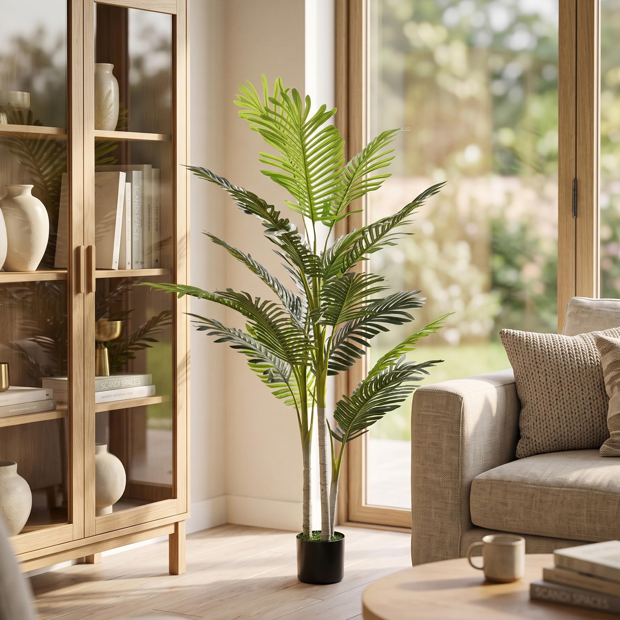 Outsunny Planta Artificial Palmera 150 cm Árbol Artificial Ø18x150 cm Verde | Maceta y Musgo, Decoración Interior, Salón, Oficina, Balcón