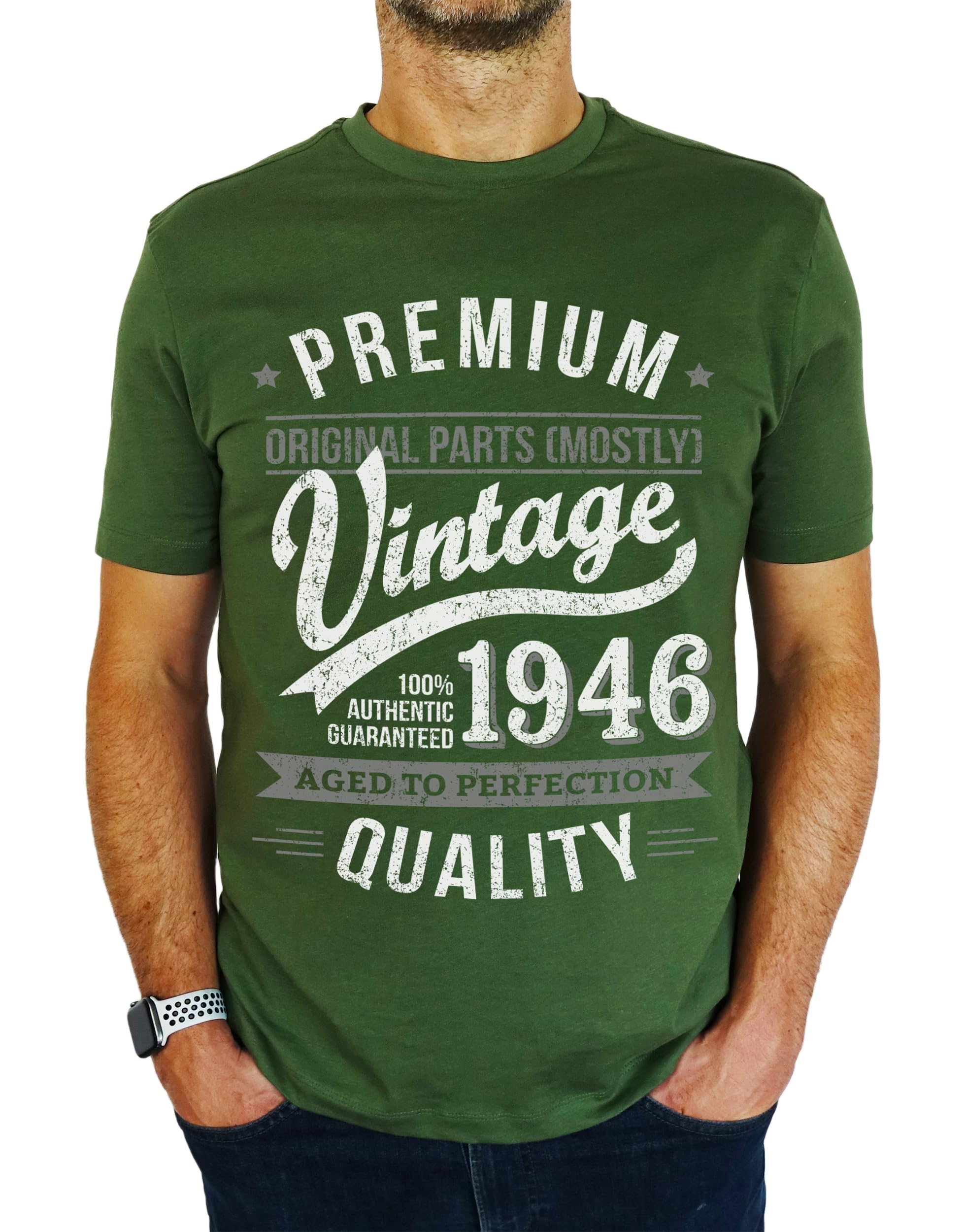My Generation T-Shirts Men's Earthy Green 1946 Premium Vintage Year - Aged To Perfection - 80Th Birthday Gift | Present T-Shirt 2XL