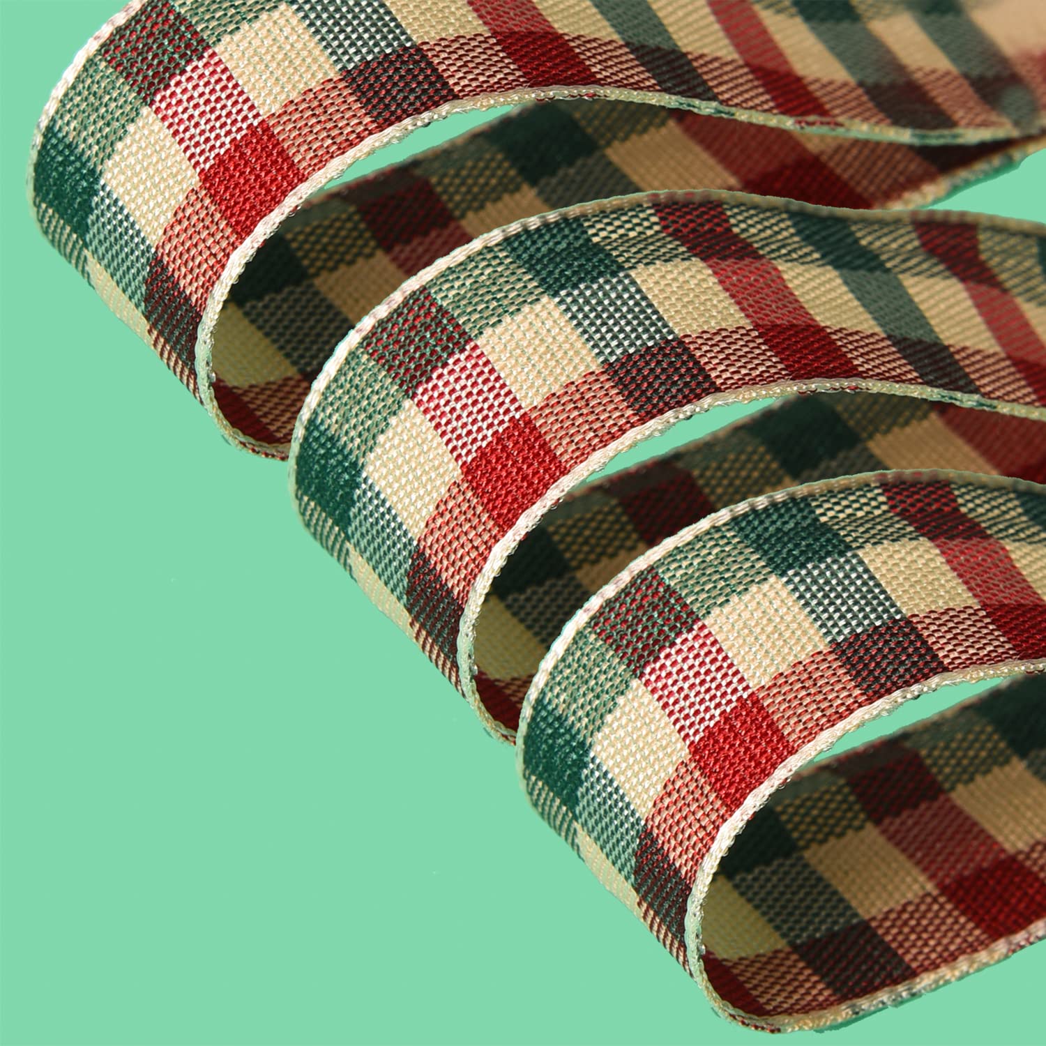 Nastro Natalizio In Tartan Con Bordo Metallico – Rosso, Verde E Oro, Larghezza 25 Mm, Lunghezza 15 Metri - 2
