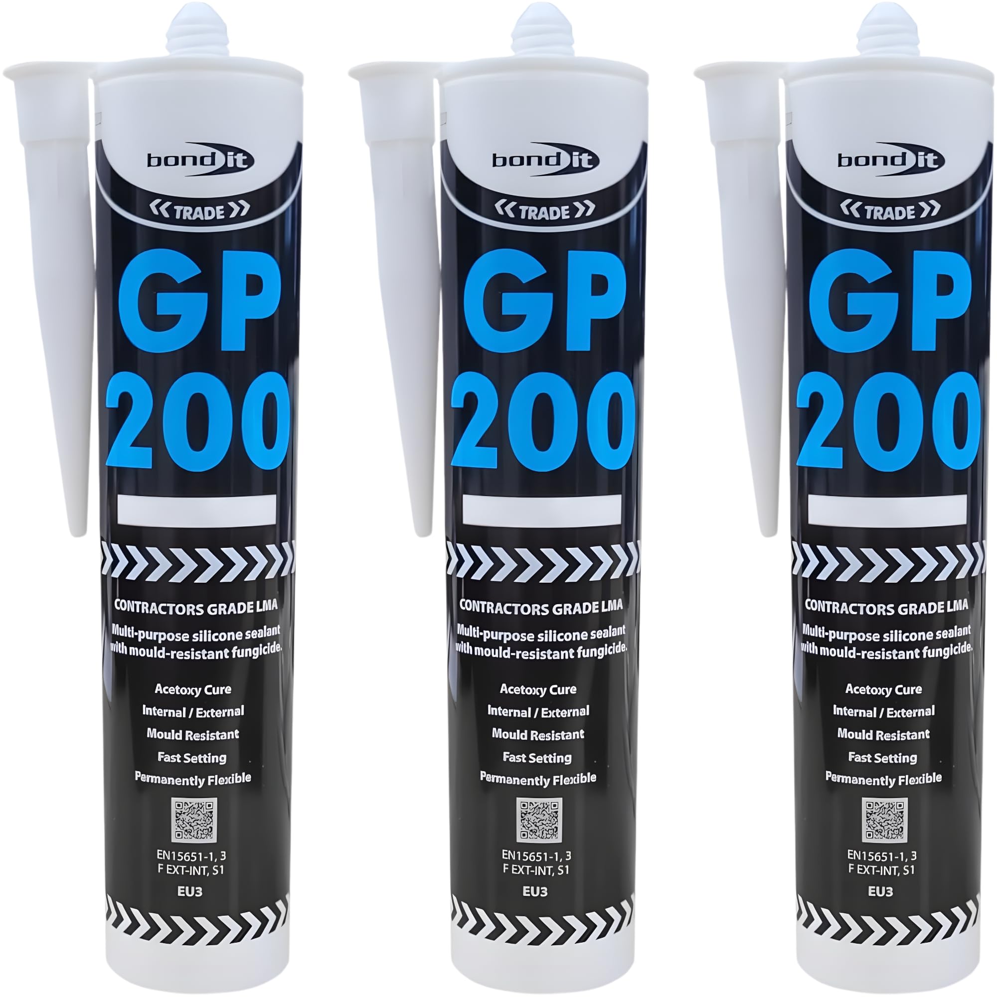 Bond It Clear GP200 Silicone Sealant Pack of 3 (275ml Each) – High Modulus Waterproof Mould Resistant Clear Silicone for Kitchen, Bathroom, Shower, and Exterior Sealing Applications
