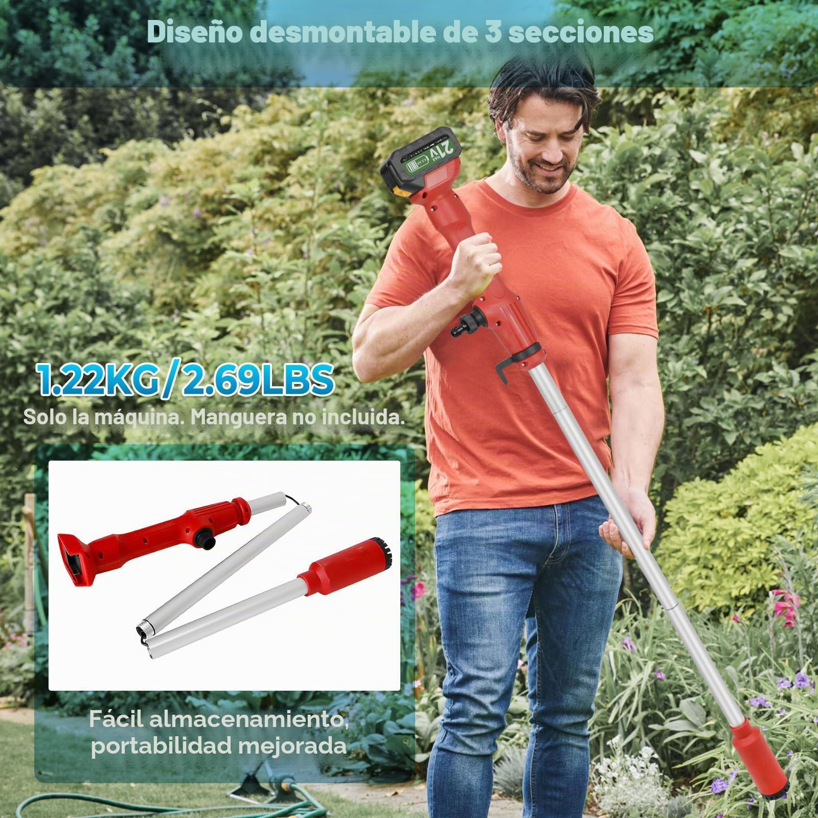 Bomba de barril de lluvia inalámbrica, bomba de transferencia de agua de palo 2 x 4,5 Ah Batería 11000 RPM 2725 L/H Bomba sumergible portátil de alto flujo con pantalla de batería y cargador para