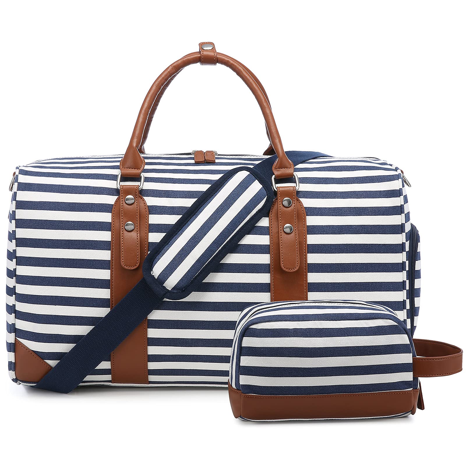 SucipiWeekender Bag for Women, Canvas Travel Duffle Bag with Toiletry Bag, Carry on Overnight Bag with Shoe Compartment, Gym Duffel Bag with Wet Pocket, Mommy Hospital Bags for Labor and Delivery