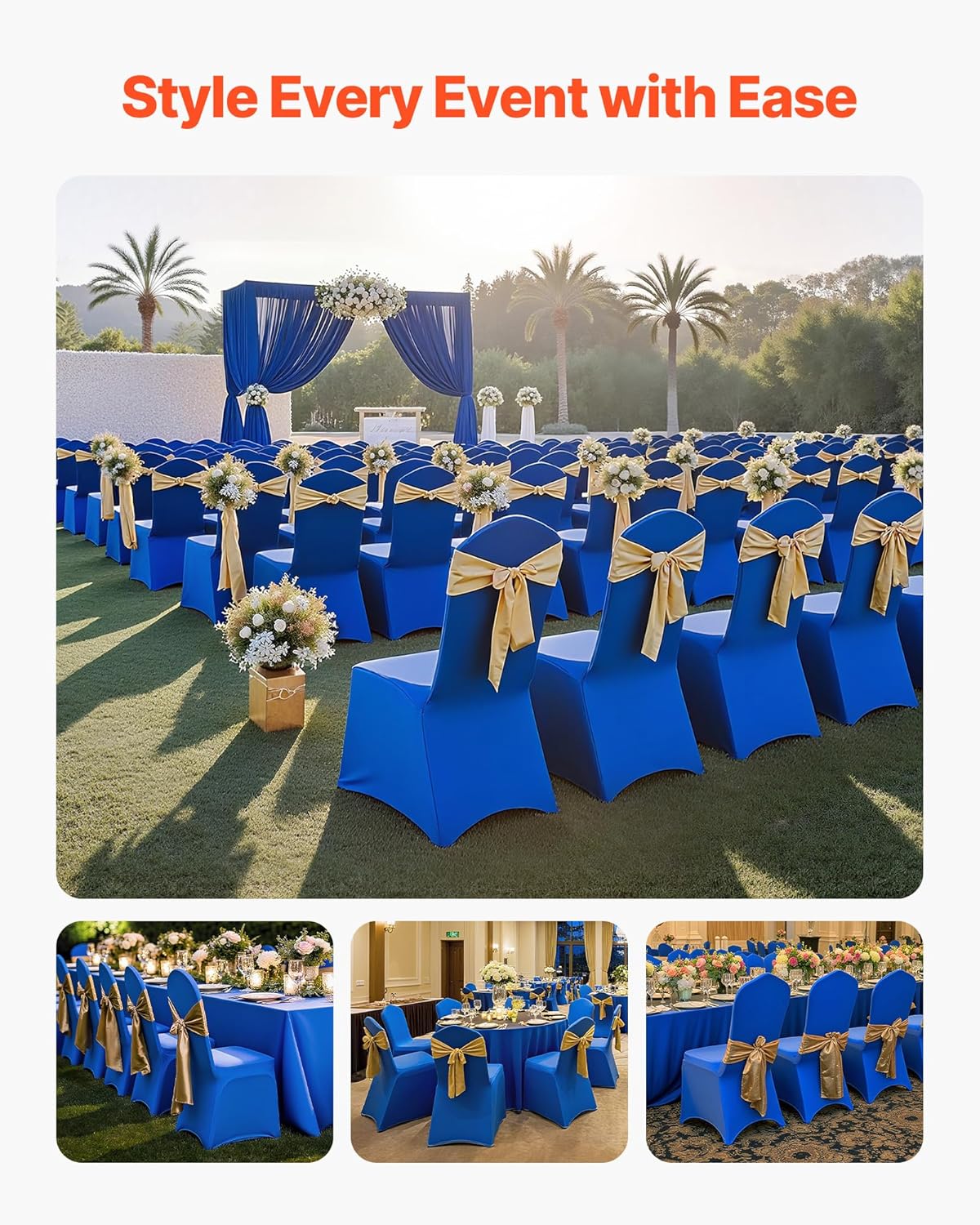 VEVOR Chair Covers, Polyester Spandex Chair Cover, Stretch Slipcovers for Wedding Party Dining Banquet Flat-Front Chair Covers (Royal Blue-a, 50PCS) Royal Blue-a 50PCS