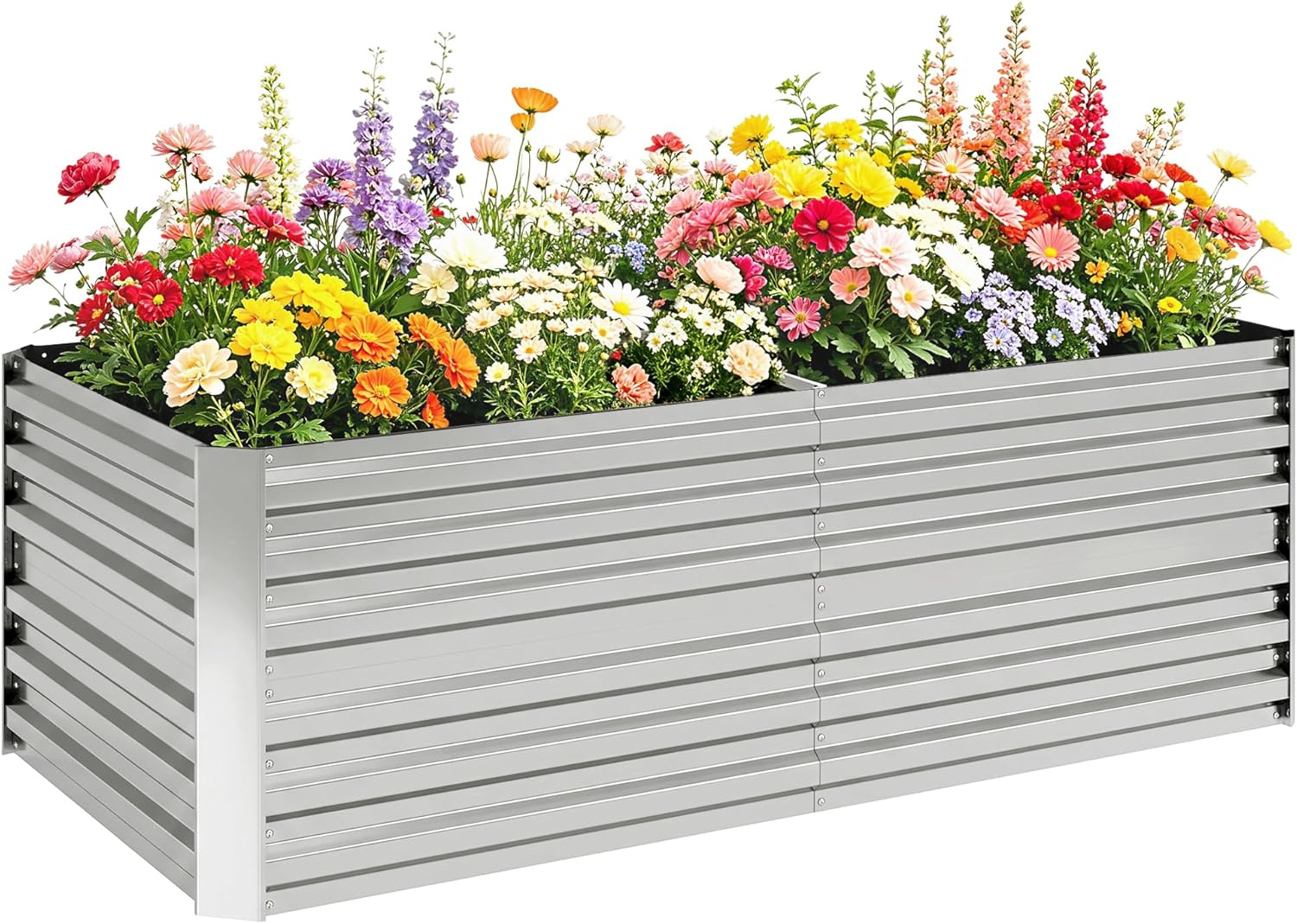 Outsunny Galvanized Raised Garden Bed Kit with Reinforcing Bars, Large and Tall Metal Planter Box for Vegetables, Flowers and Herbs, 6' x 3' x 2', Silver