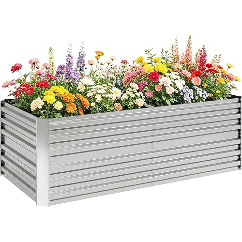 Outsunny Galvanized Raised Garden Bed Kit, 6' x 3' x 2', Silver | with Reinforcing Bars, Tall Large Metal Planter Box, for Vegetables Flowers Herbs