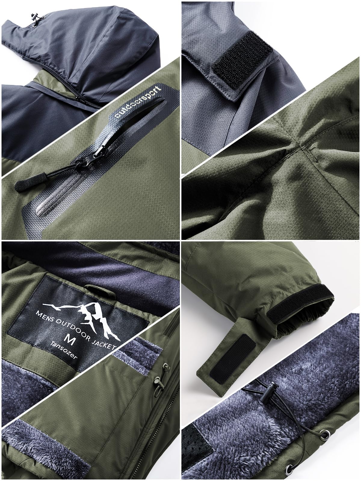 Tansozer Warme Winterjacke Herren Winddicht und Wasserdicht Skijacke Winter Arbeitsjacke mit Kapuze Outdoorjacke, Armeegrün, M