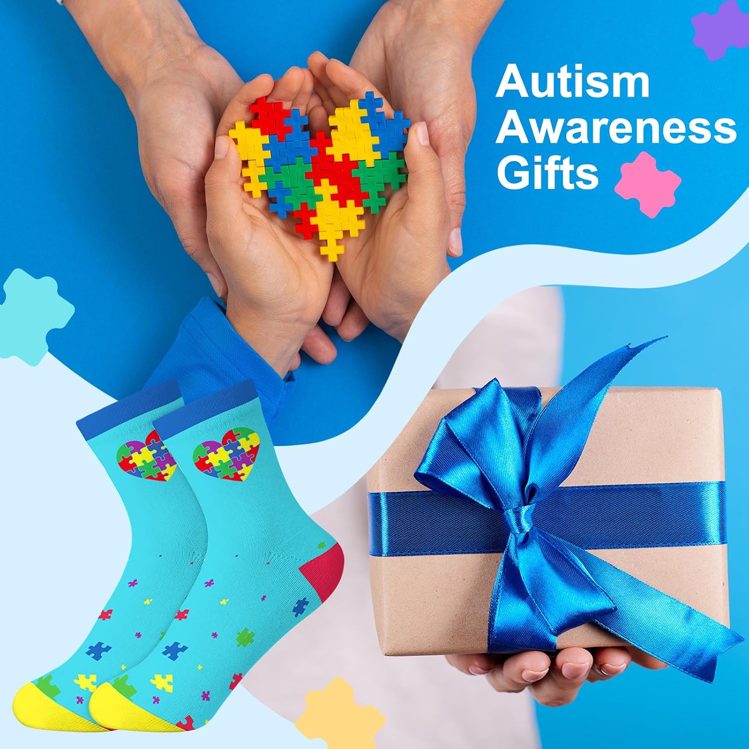 Geyoga 24 Pairs Autistic Awareness Socks Gifts Bulk Autistic Puzzle Socks Best Autism Awareness Gifts for Mom Dad Teacher Women Men Adults Autism