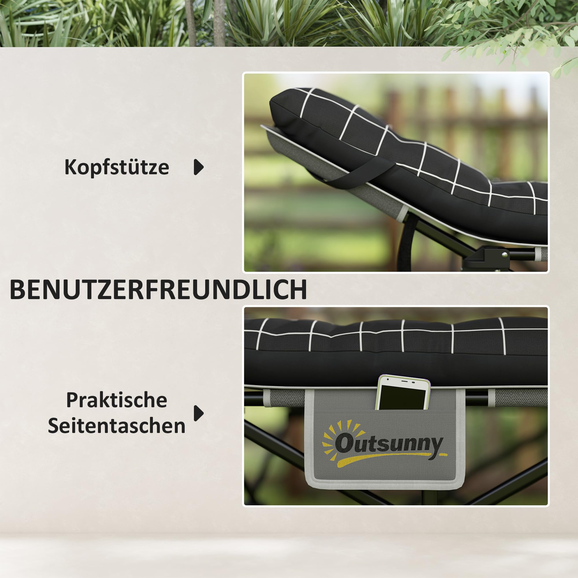 Outsunny Feldbett faltbar Campingbett Matratze 190 x 67 x 37 cm Schwarz