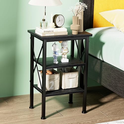 Miniatura 9 de VECELO Mesitas de noche modernas X-Design - Mesitas de noche con estante de almacenamiento para dormitorio, sala de estar, juego de 2, color blanco