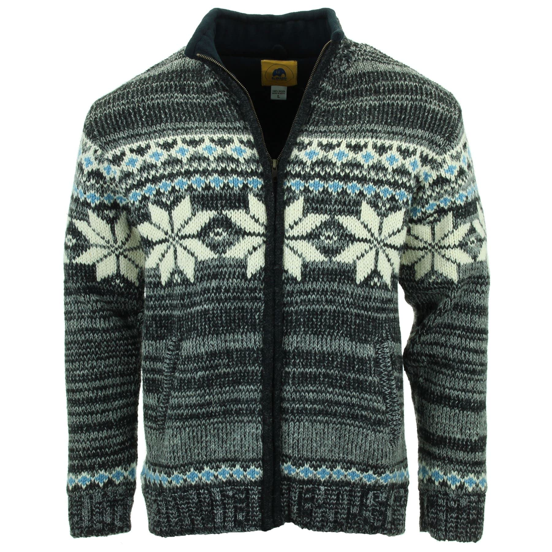 LOUDelephant Hand Knitted Wool Jacket Cardigan - Fairisle Grey (XX-Large)