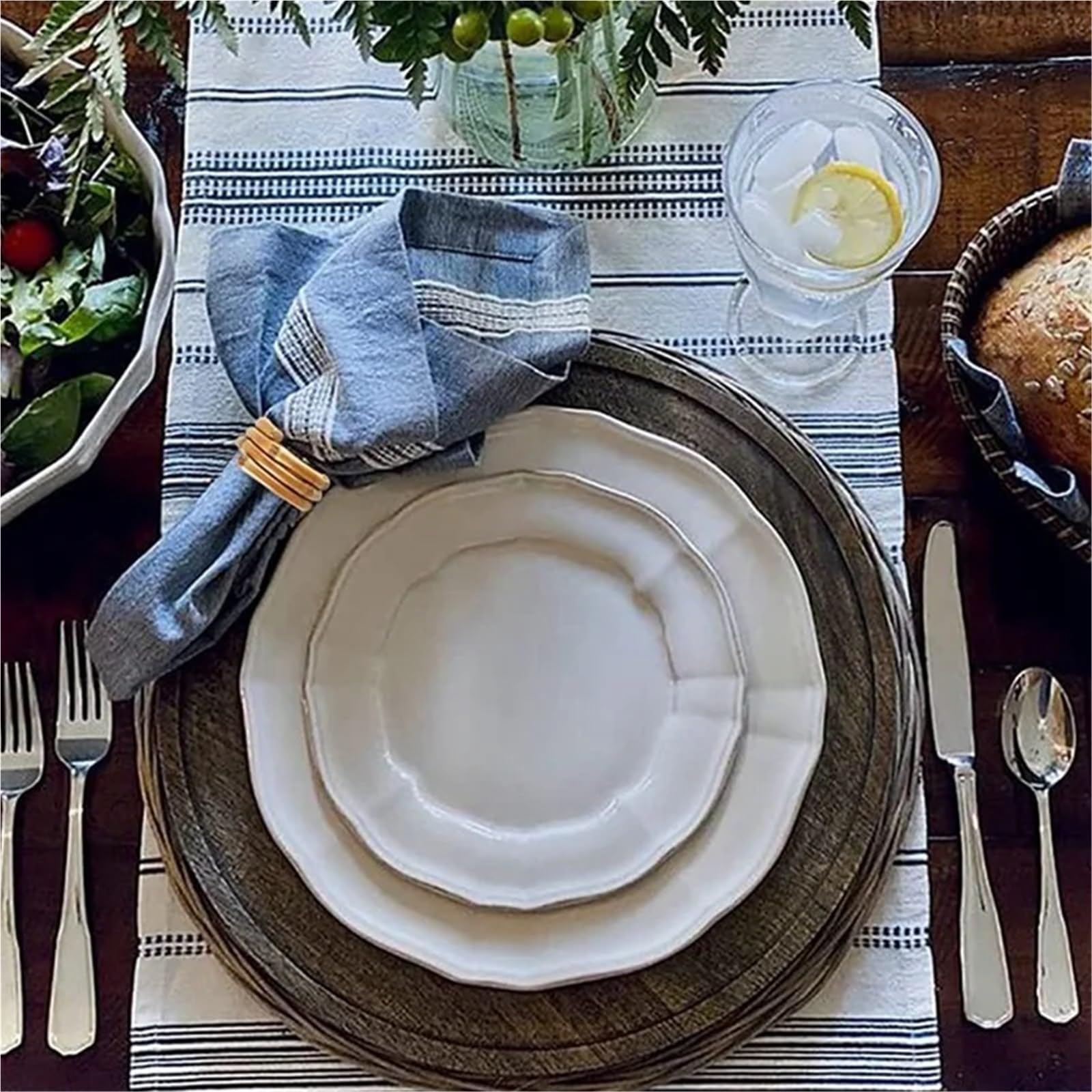 Lot de 12 ronds de serviette en bambou naturel rustique, décorations de table faites à la main