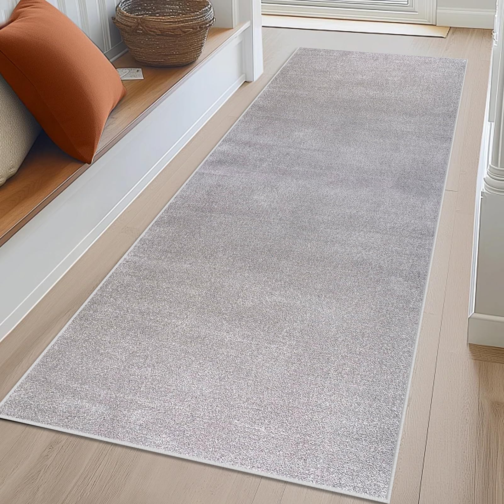 Läufer Teppich Flur Waschbarer Küchenläufer rutschfest Teppichläufer Flur Büro Küchenteppich Fußmatte Lang Eingangsmatte Kurzflor Flurteppich für Eingang Schlafzimmer Wohnzimmer Grau 120 x 430 cm
