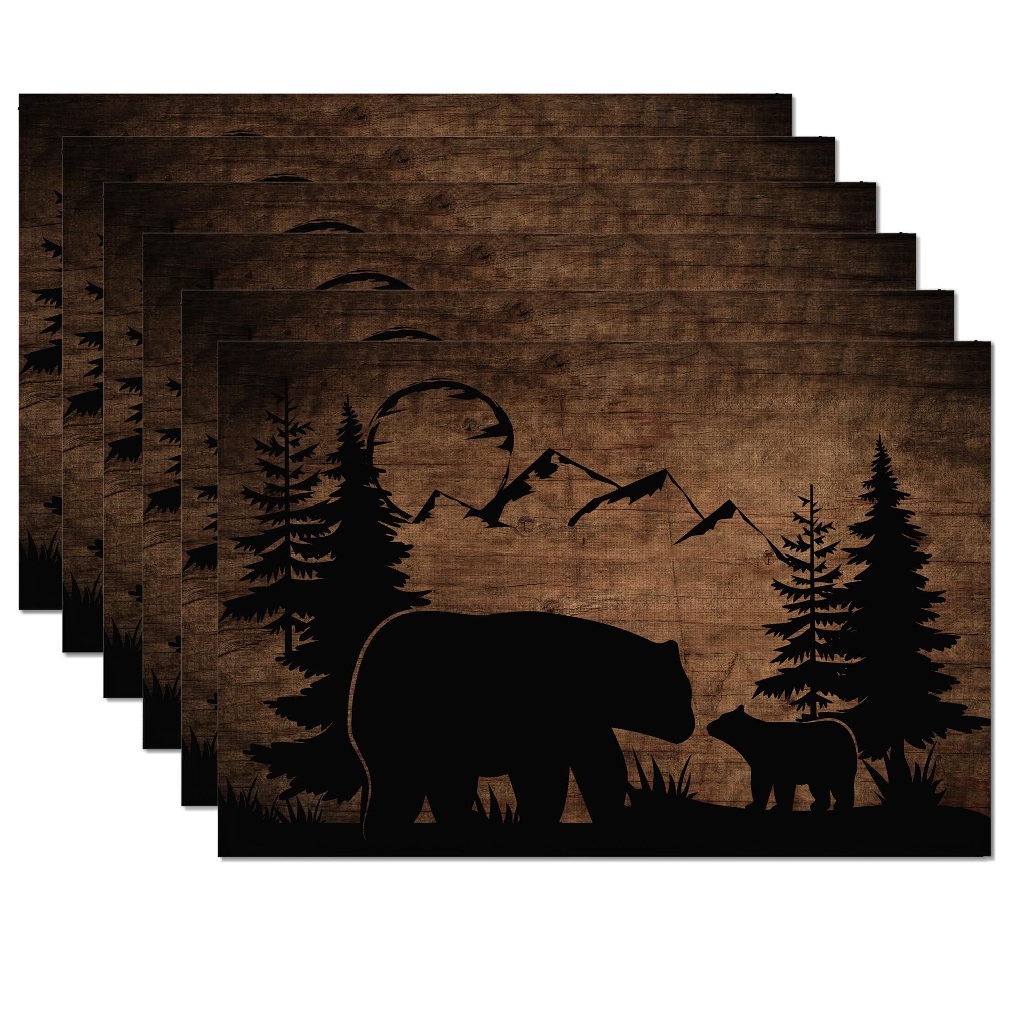 Cabin Forest Bear Placemats Set of 6,Table Mats Non-Slip Heat Resistant Washable Placemat for Party Kitchen Dining Table Decoration Indoor Outdoor — image 1
