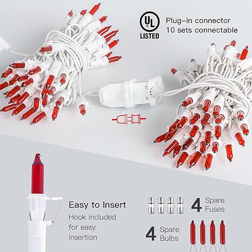 Miniatura 3 de hopolon Paquete de 2 50 luces rojas de Navidad con cable blanco, cadena de luces de 13 pies para el día de San Valentín, árbol de Navidad, fiesta de