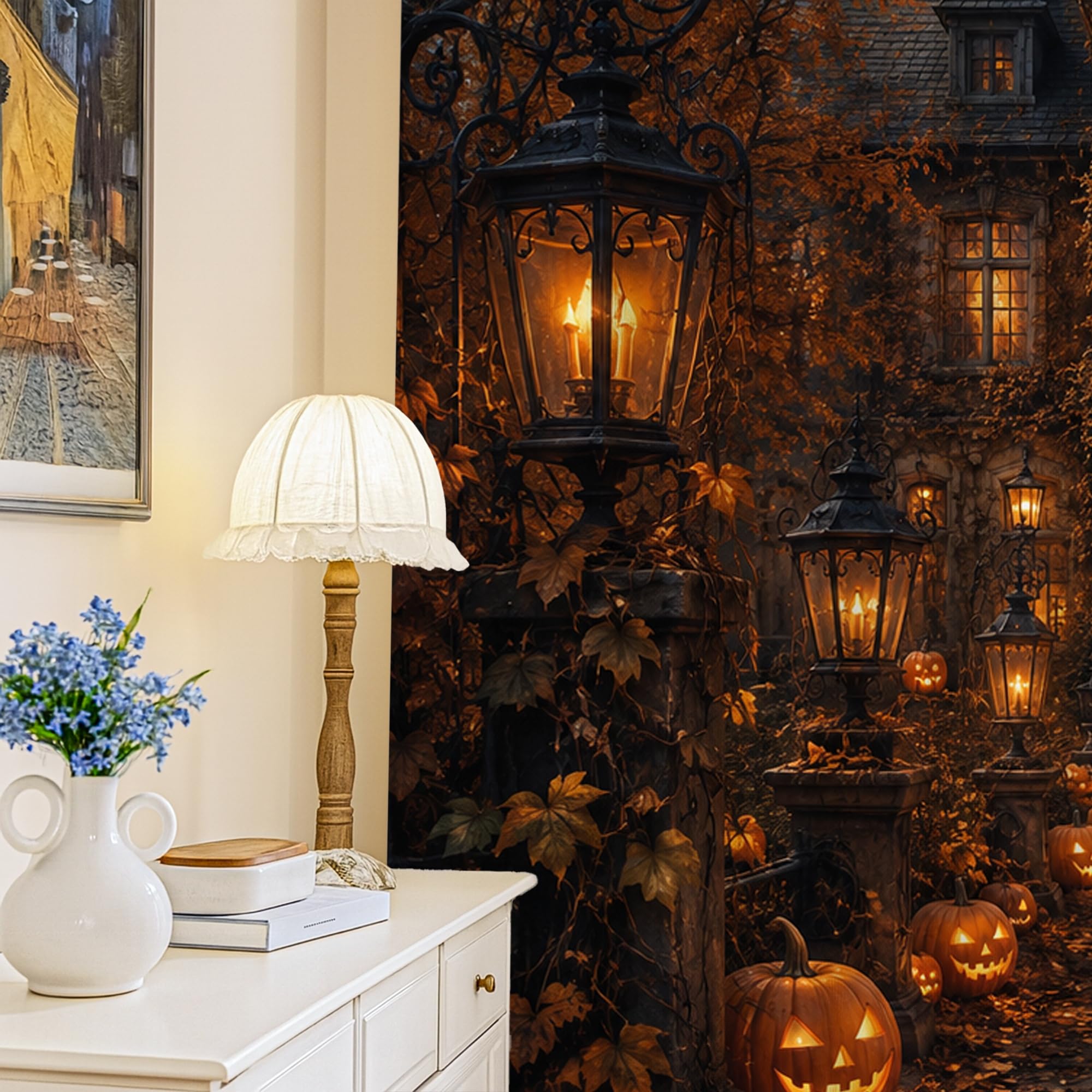 Rideaux occultants citrouilles contre la lumière du jour dans la chambre