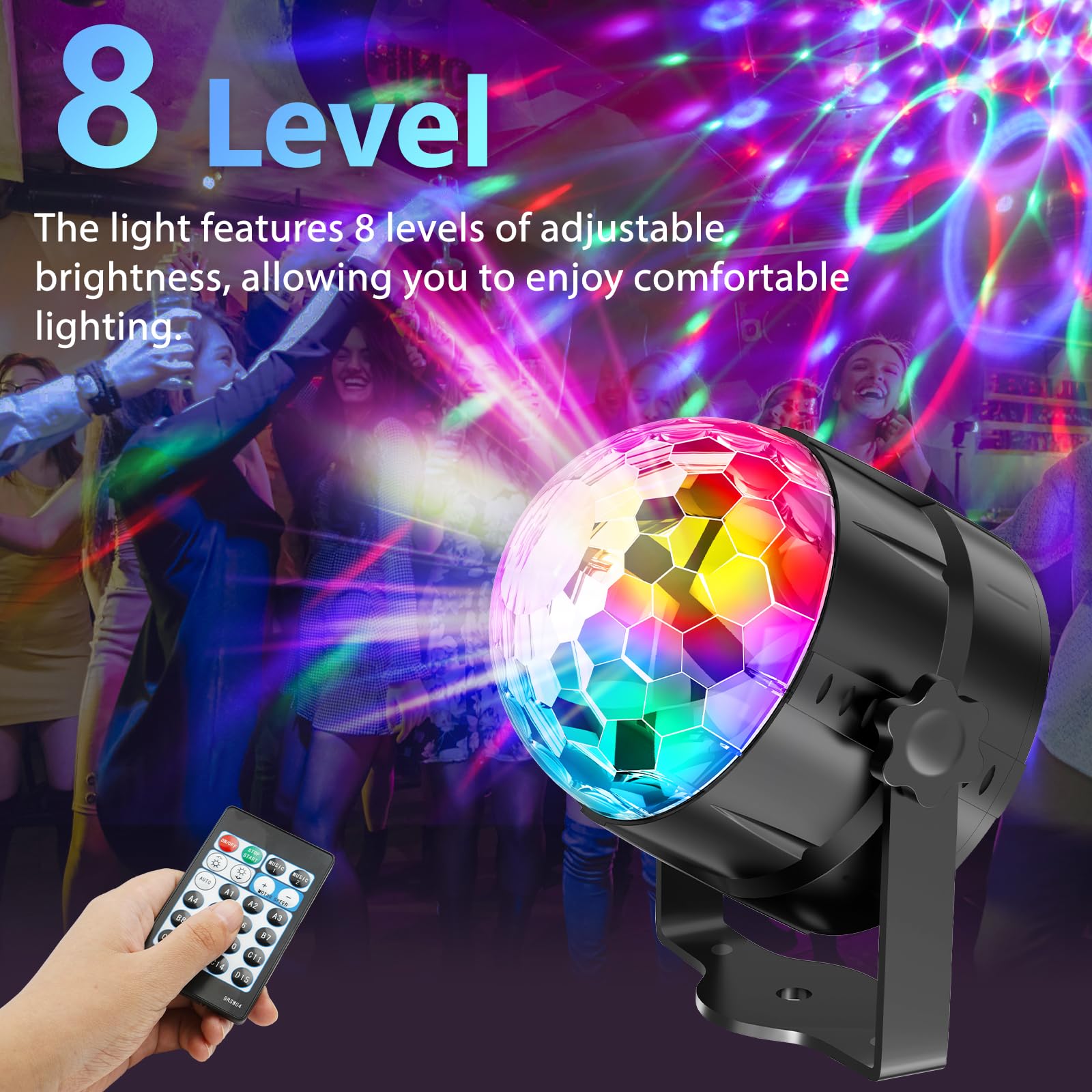 Gobikey Luci discoteca, 360° rotante con controllo musicale, palla da discoteca per feste con telecomando e cavo da 2 metri, 15 effetti luminosi RGBP, ideale per feste in casa, compleanni, festività