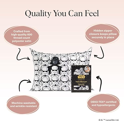 Vista 259 de Kitsch x Elf - Funda de almohada de satén con cremallera de tamaño queen/estándar, para el cabello y la piel, funda más suave que la seda, lavable a